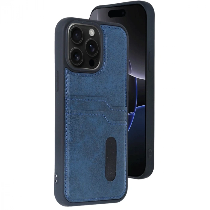 İphone 15 Pro Max Kılıf Sara Kartvizitli Deri Kılıf - Lacivert