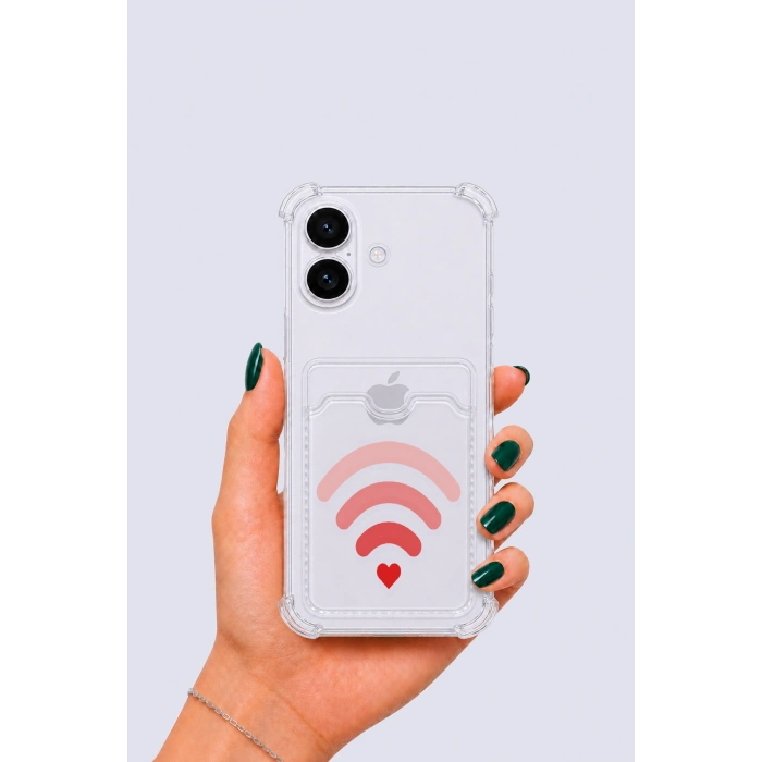 iPhone 16 Kartlıklı Aşk Sinyali Desenli Kılıf