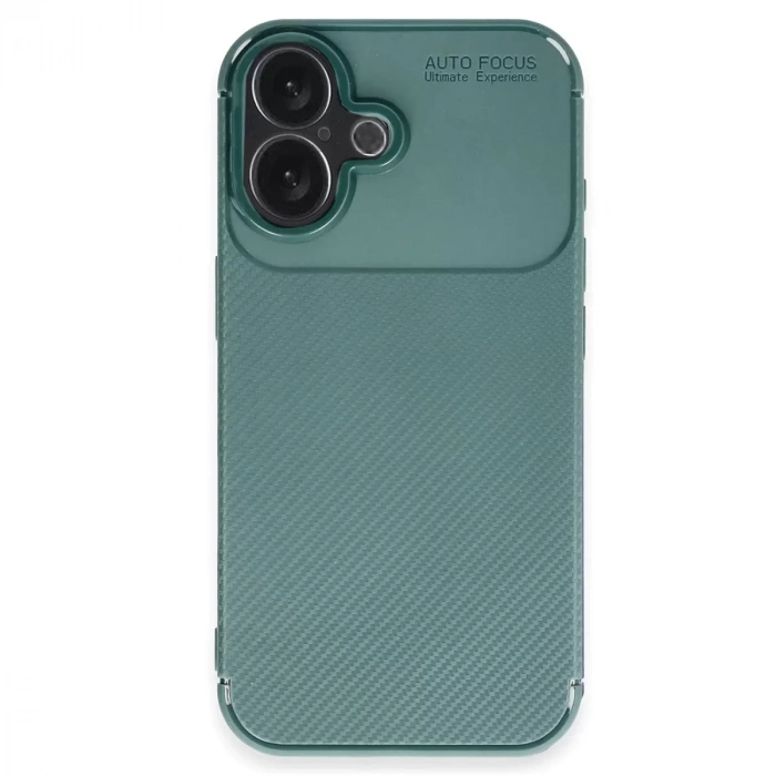 İphone 16 Kılıf Auto Focus Karbon Kapak - Koyu Yeşil