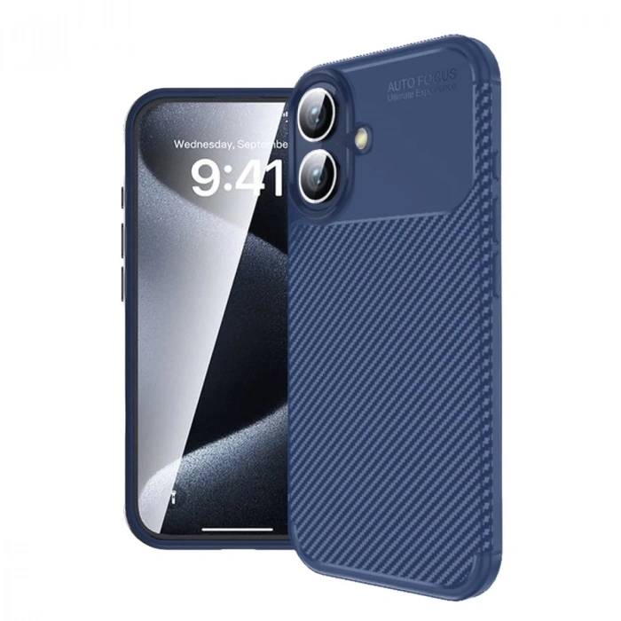 İphone 16 Kılıf Auto Focus Karbon Kapak - Lacivert