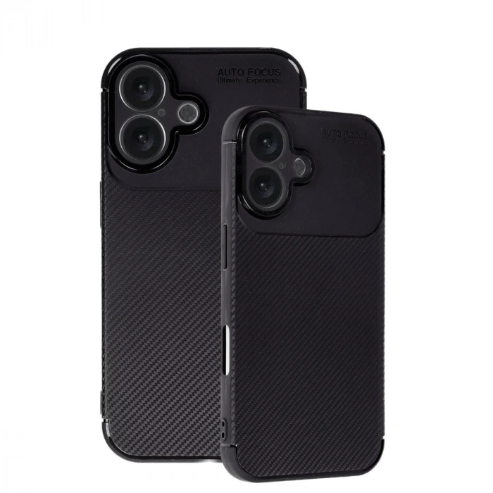 İphone 16 Kılıf Auto Focus Karbon Kapak - Siyah