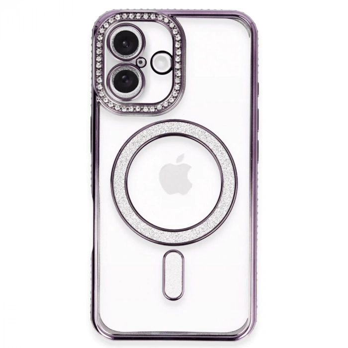 İphone 16 Kılıf Joke Simli Magneticsafe Kılıf - Derin Mor