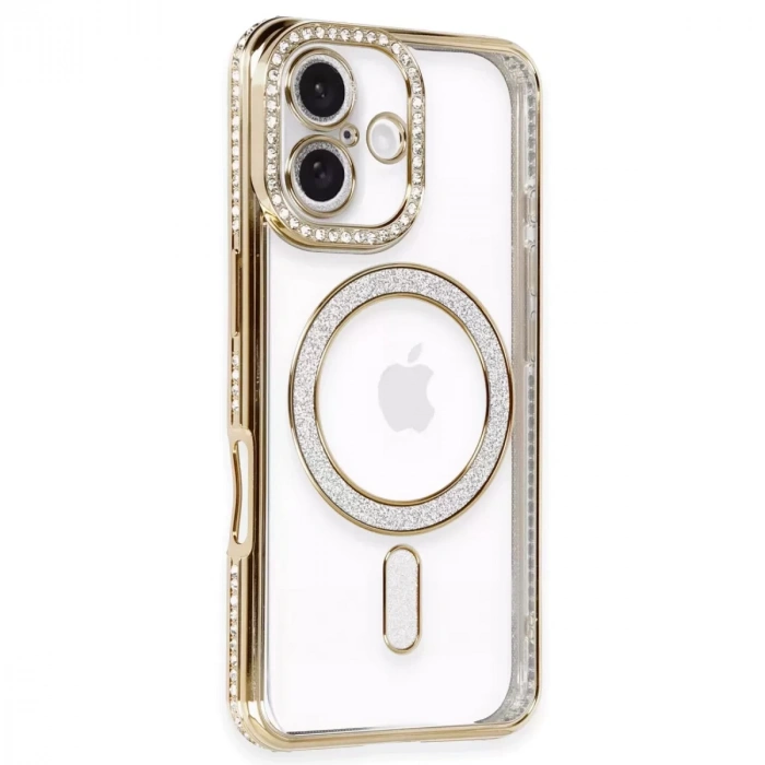İphone 16 Kılıf Joke Simli Magneticsafe Kılıf - Gold