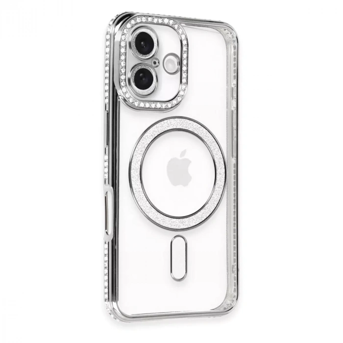 İphone 16 Kılıf Joke Simli Magneticsafe Kılıf - Gri