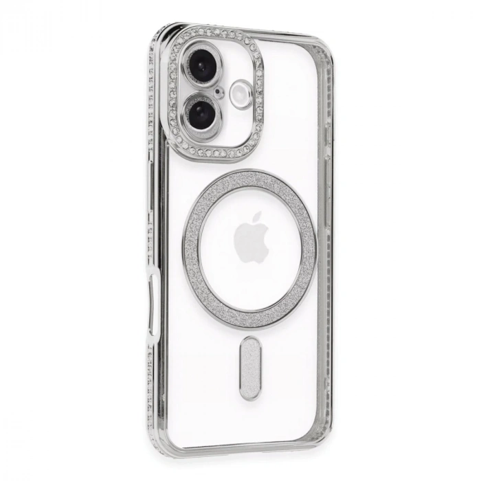 İphone 16 Kılıf Joke Simli Magneticsafe Kılıf - Gümüş