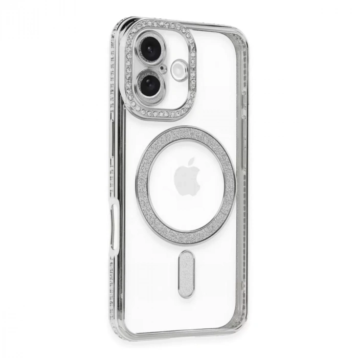 İphone 16 Kılıf Joke Simli Magneticsafe Kılıf - Gümüş