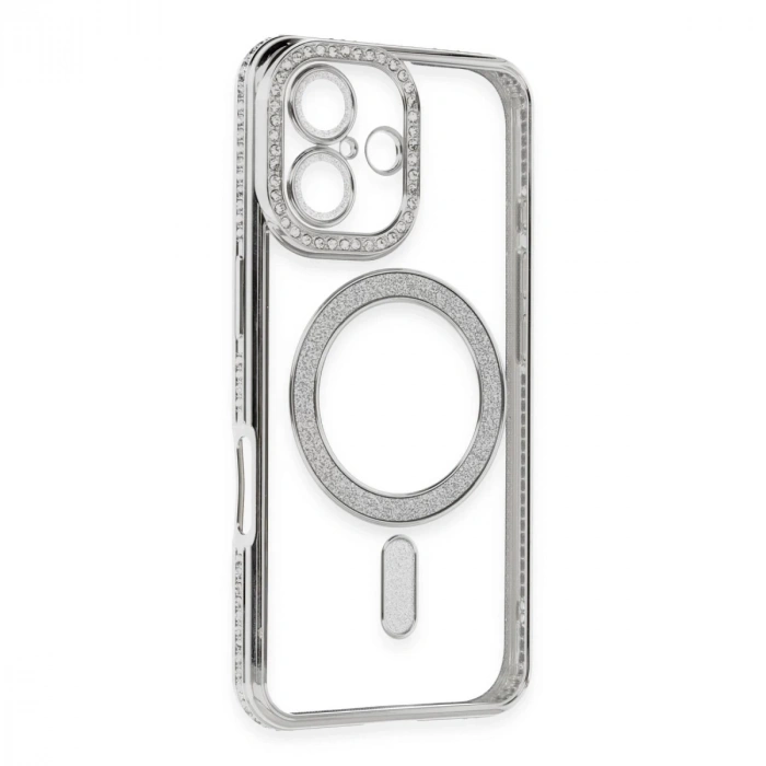 İphone 16 Kılıf Joke Simli Magneticsafe Kılıf - Gümüş