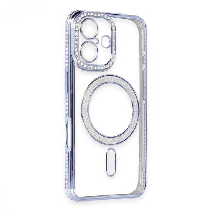 İphone 16 Kılıf Joke Simli Magneticsafe Kılıf - Mavi
