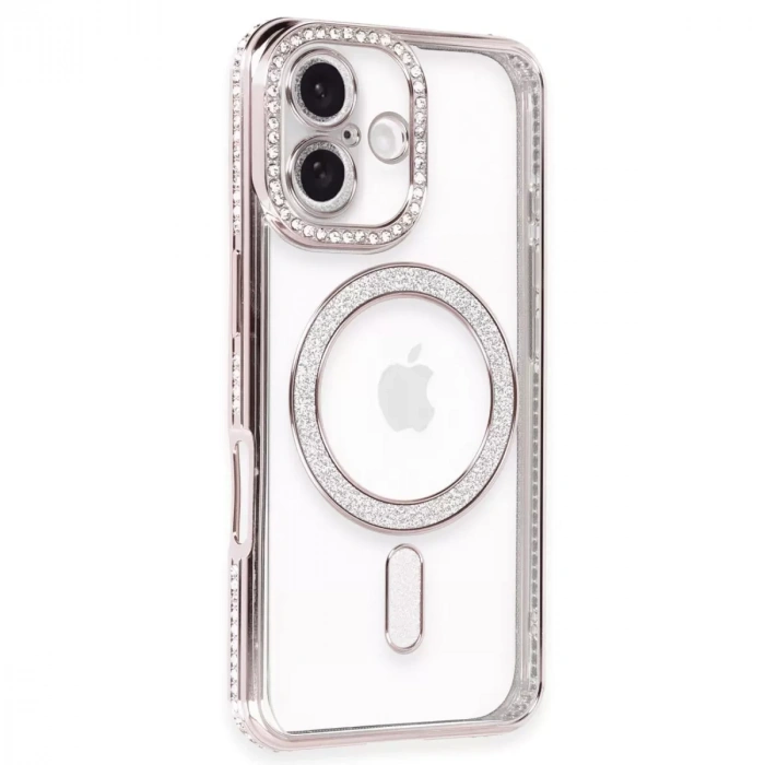 İphone 16 Kılıf Joke Simli Magneticsafe Kılıf - Pembe