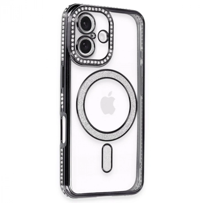 İphone 16 Kılıf Joke Simli Magneticsafe Kılıf - Siyah