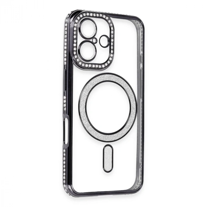 İphone 16 Kılıf Joke Simli Magneticsafe Kılıf - Siyah