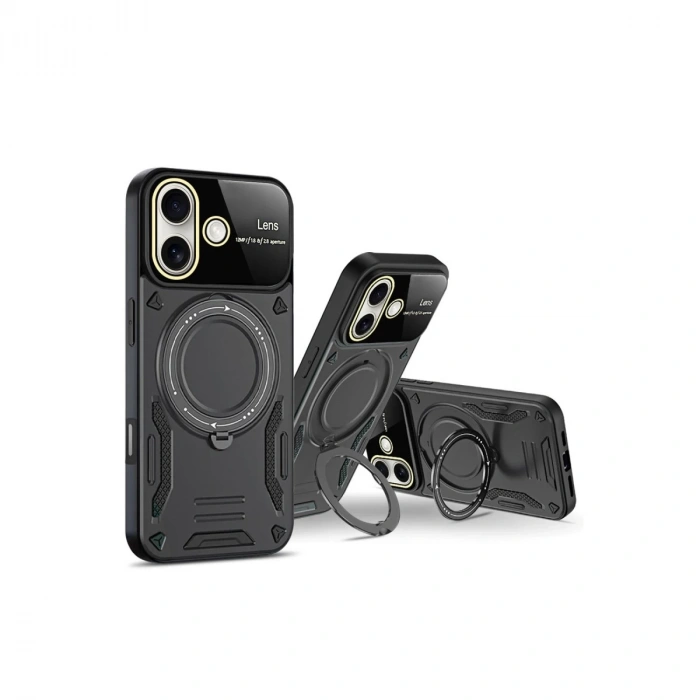 İphone 16 Kılıf Joy Lens Standlı Kapak - Mor