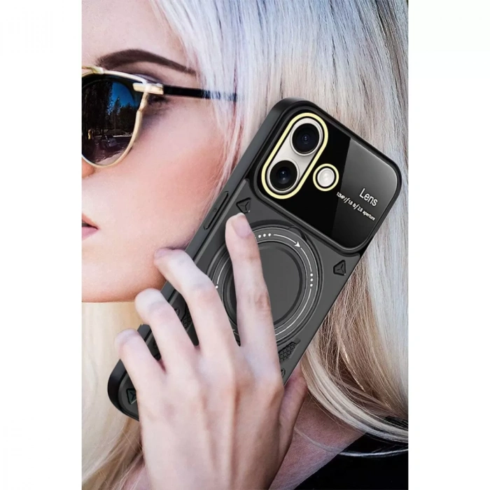 İphone 16 Kılıf Joy Lens Standlı Kapak - Mor