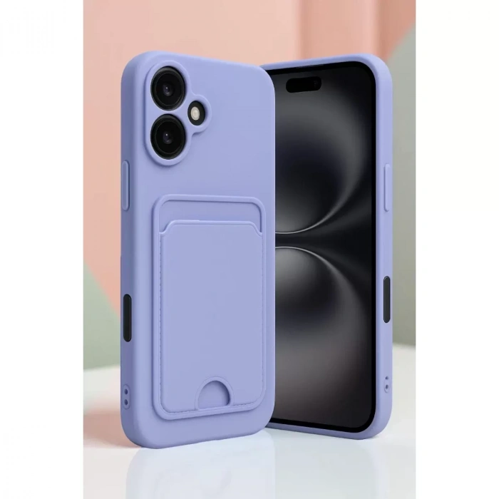İphone 16 Kılıf Kelvin Kartvizitli Silikon - Bordo