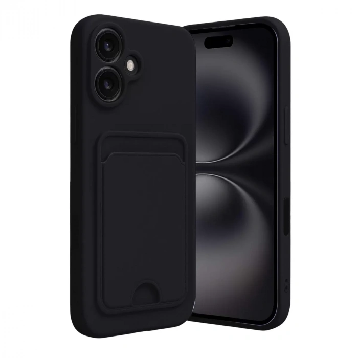 İphone 16 Kılıf Kelvin Kartvizitli Silikon - Siyah