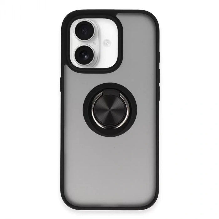 İphone 16 Kılıf Montreal Yüzüklü Silikon Kapak - Siyah