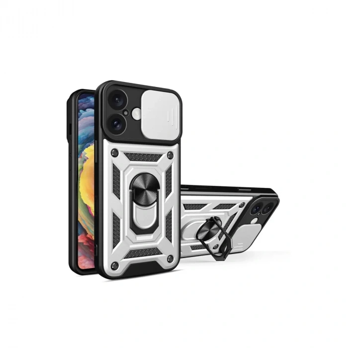 İphone 16 Kılıf Pars Lens Yüzüklü Silikon - Gümüş