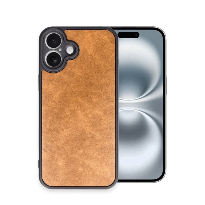 İphone 16 Plus Kılıf Aras Deri Kapak - Taba