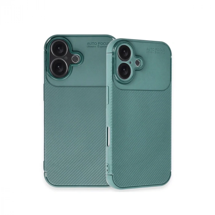 İphone 16 Plus Kılıf Auto Focus Karbon Kapak - Koyu Yeşil