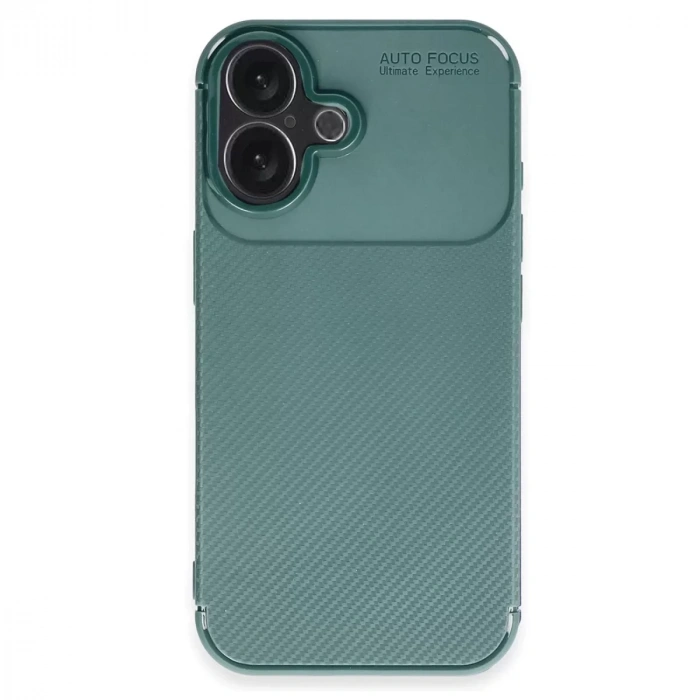 İphone 16 Plus Kılıf Auto Focus Karbon Kapak - Koyu Yeşil