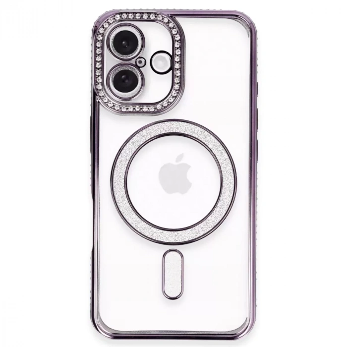 İphone 16 Plus Kılıf Joke Simli Magneticsafe Kılıf - Derin Mor