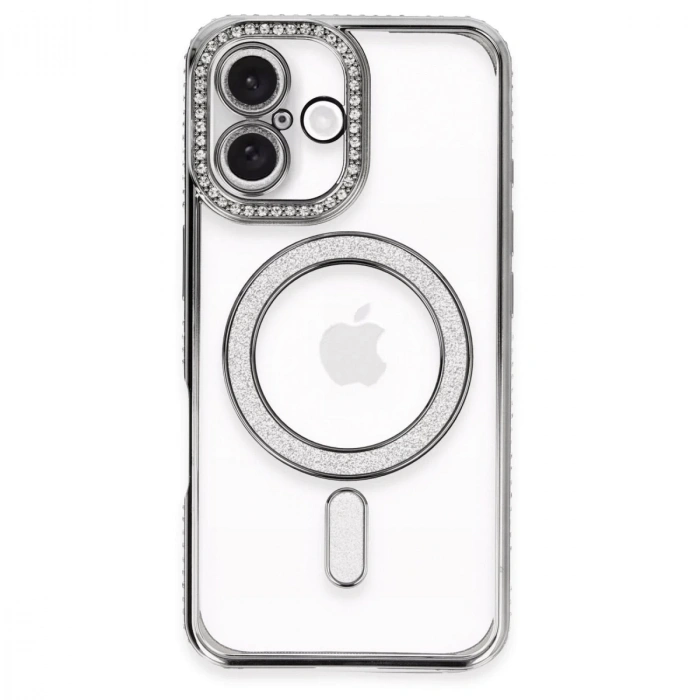 İphone 16 Plus Kılıf Joke Simli Magneticsafe Kılıf - Gri