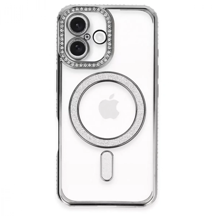 İphone 16 Plus Kılıf Joke Simli Magneticsafe Kılıf - Gri