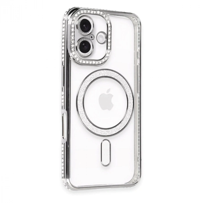 İphone 16 Plus Kılıf Joke Simli Magneticsafe Kılıf - Gri