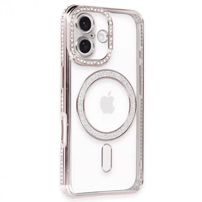 İphone 16 Plus Kılıf Joke Simli Magneticsafe Kılıf - Pembe