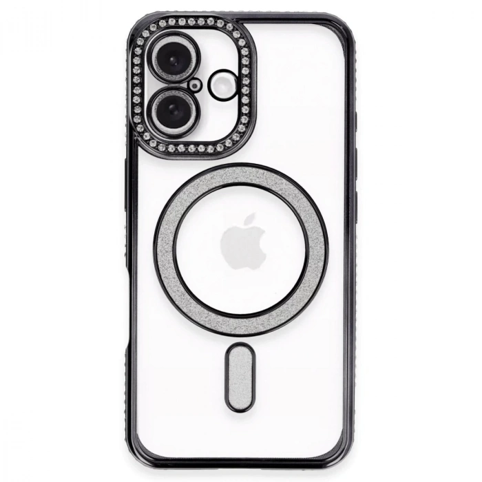 İphone 16 Plus Kılıf Joke Simli Magneticsafe Kılıf - Siyah