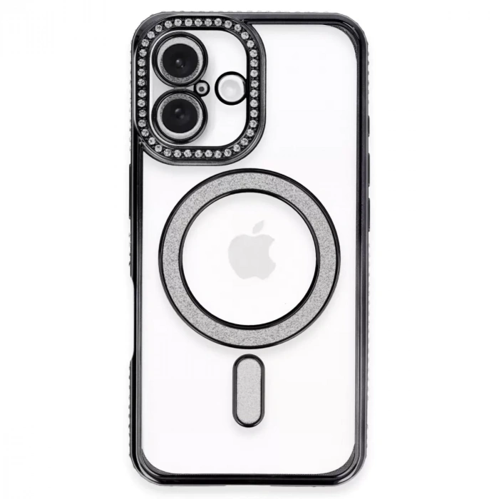 İphone 16 Plus Kılıf Joke Simli Magneticsafe Kılıf - Siyah