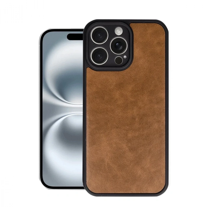 İphone 16 Pro Kılıf Aras Deri Kapak - Taba