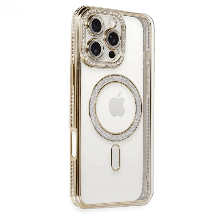İphone 16 Pro Kılıf Joke Simli Magneticsafe Kılıf - Gold