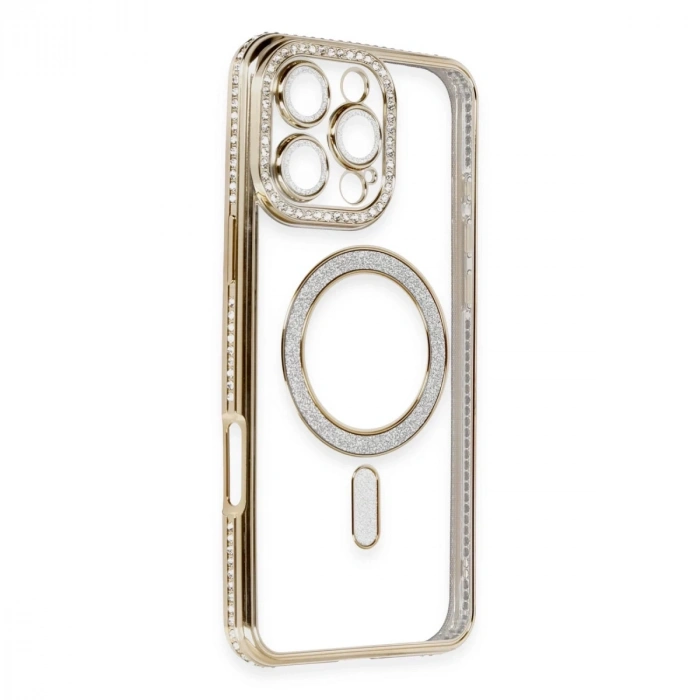 İphone 16 Pro Kılıf Joke Simli Magneticsafe Kılıf - Gold
