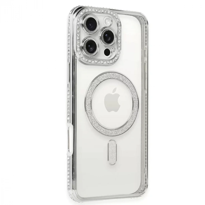 İphone 16 Pro Kılıf Joke Simli Magneticsafe Kılıf - Gümüş