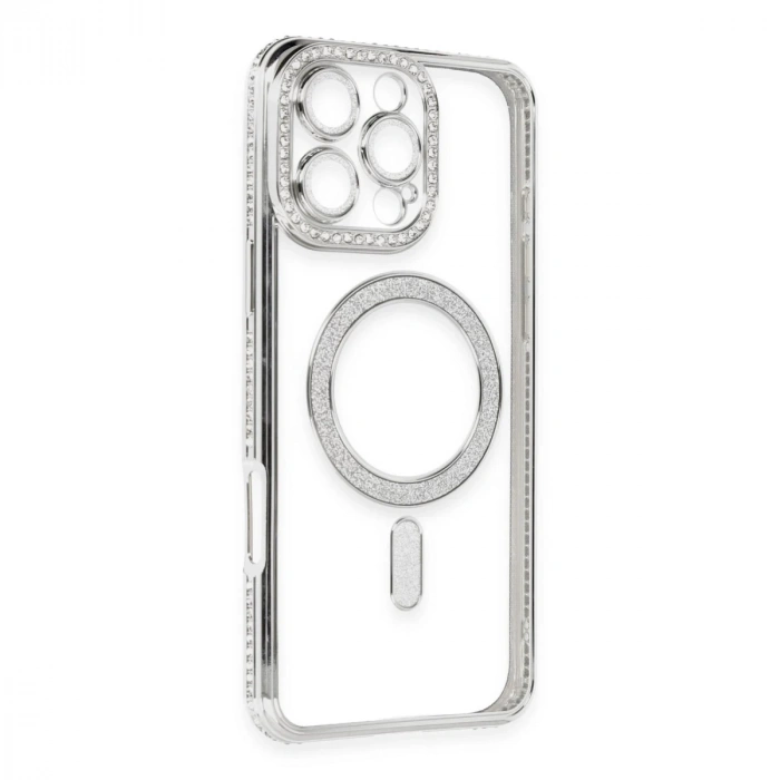 İphone 16 Pro Kılıf Joke Simli Magneticsafe Kılıf - Gümüş