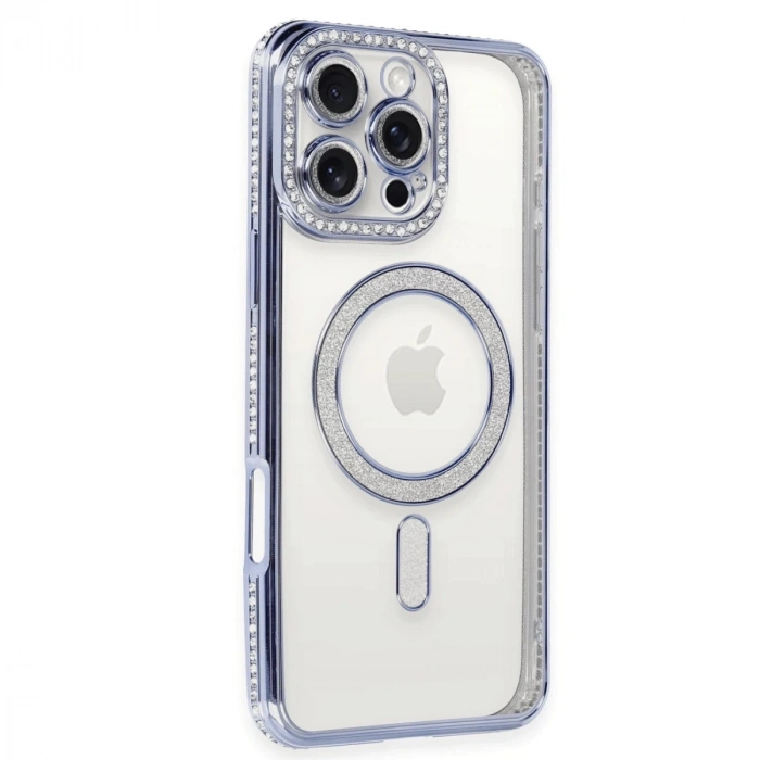 İphone 16 Pro Kılıf Joke Simli Magneticsafe Kılıf - Mavi