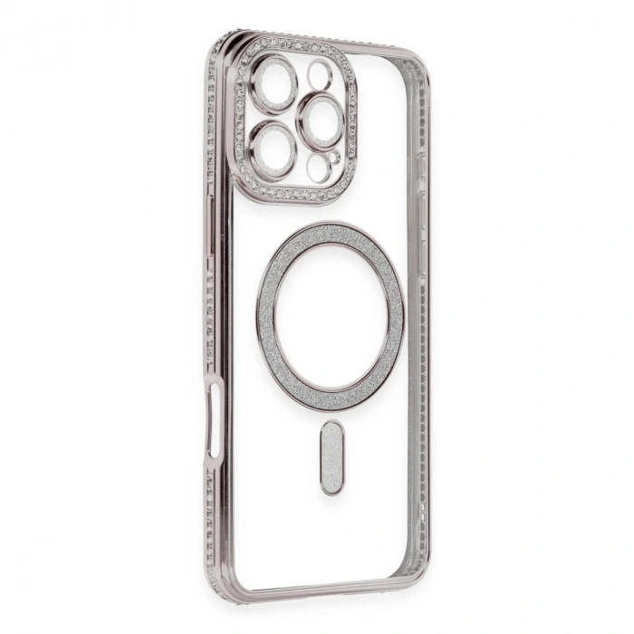 İphone 16 Pro Kılıf Joke Simli Magneticsafe Kılıf - Pembe