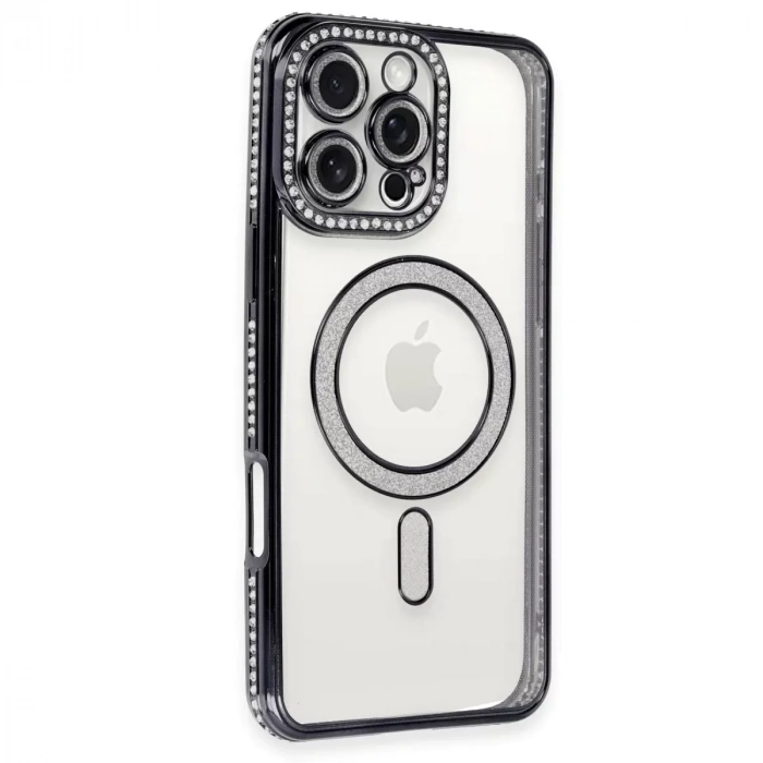 İphone 16 Pro Kılıf Joke Simli Magneticsafe Kılıf - Siyah