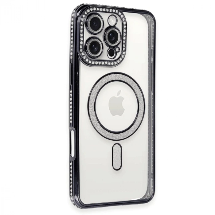 İphone 16 Pro Kılıf Joke Simli Magneticsafe Kılıf - Siyah