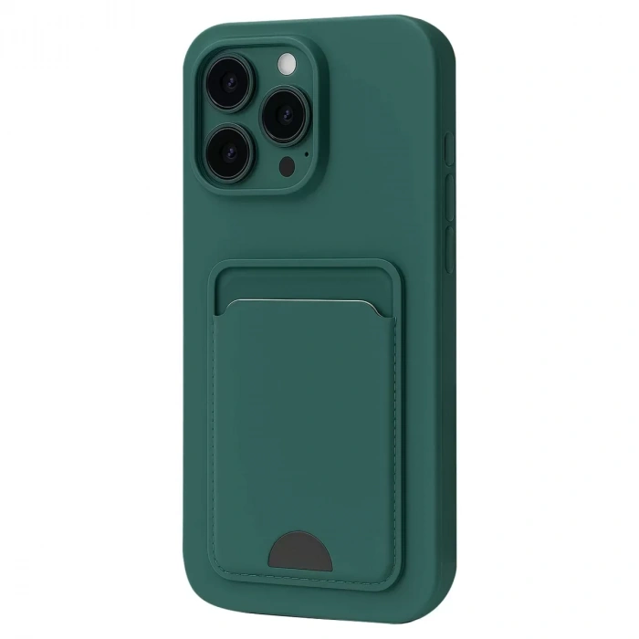 İphone 16 Pro Kılıf Kelvin Kartvizitli Silikon - Koyu Yeşil