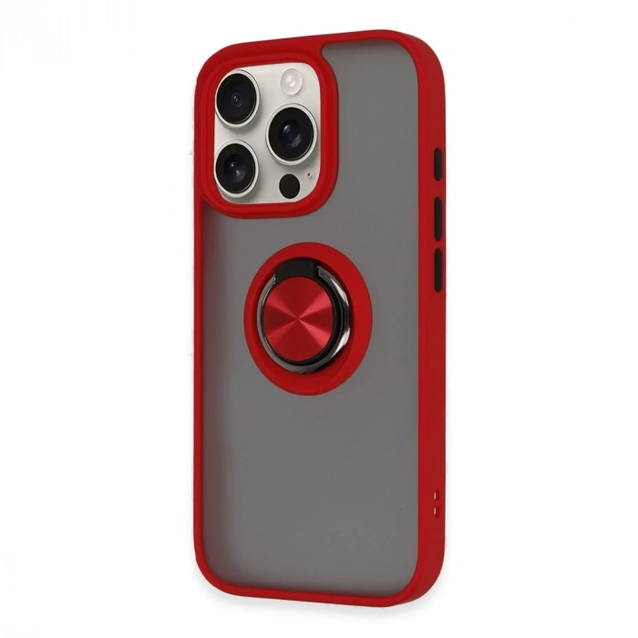 İphone 16 Pro Kılıf Montreal Yüzüklü Silikon Kapak - Kırmızı
