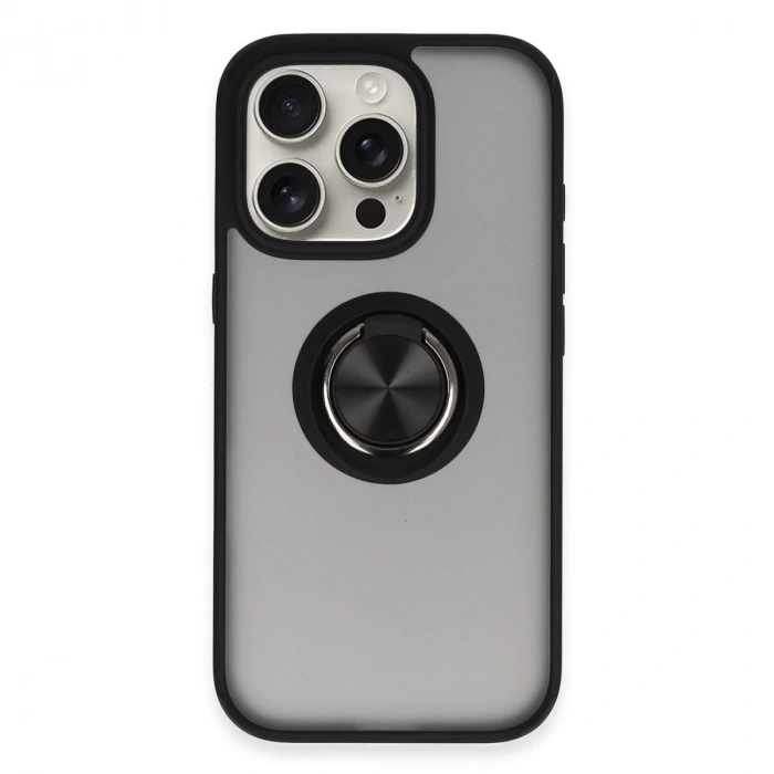 İphone 16 Pro Kılıf Montreal Yüzüklü Silikon Kapak - Siyah