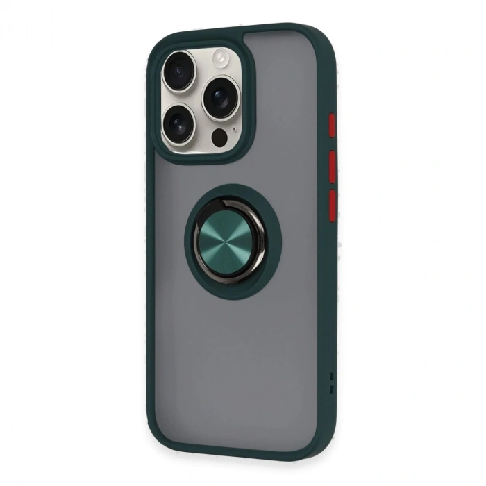 İphone 16 Pro Kılıf Montreal Yüzüklü Silikon Kapak - Yeşil