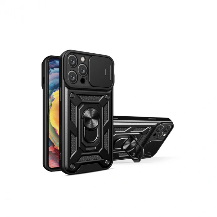 İphone 16 Pro Kılıf Pars Lens Yüzüklü Silikon - Siyah