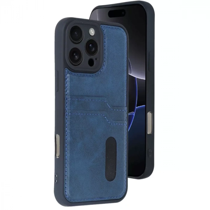 İphone 16 Pro Kılıf Sara Kartvizitli Deri Kılıf - Lacivert