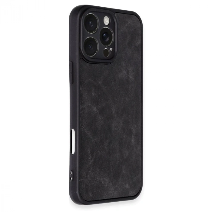İphone 16 Pro Max Kılıf Aras Deri Kapak - Siyah