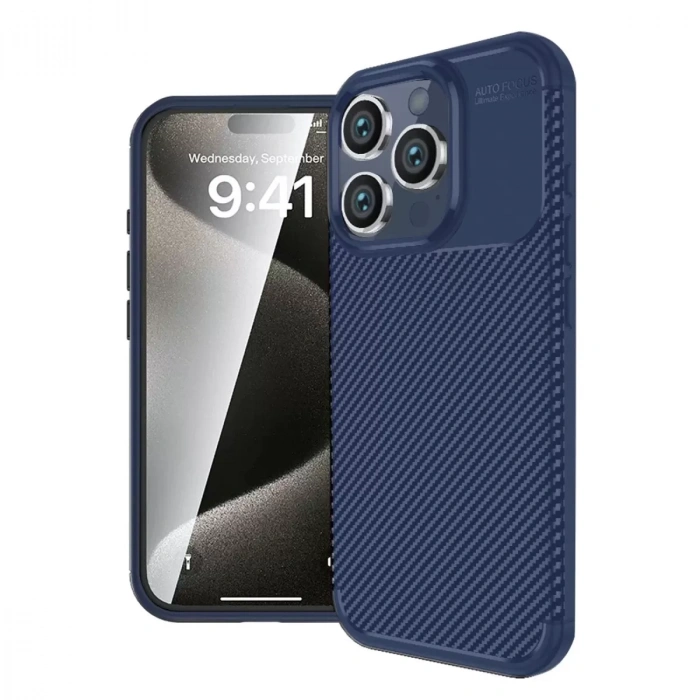 İphone 16 Pro Max Kılıf Auto Focus Karbon Kapak - Lacivert