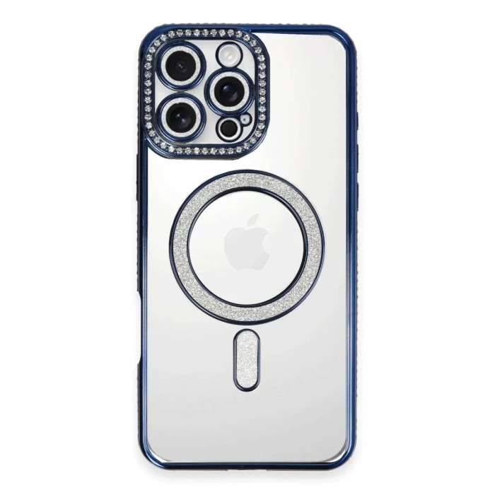 İphone 16 Pro Max Kılıf Joke Simli Magneticsafe Kılıf - Lacivert