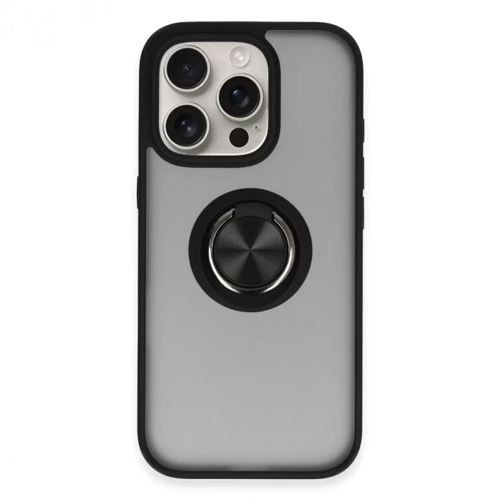 İphone 16 Pro Max Kılıf Montreal Yüzüklü Silikon Kapak - Siyah
